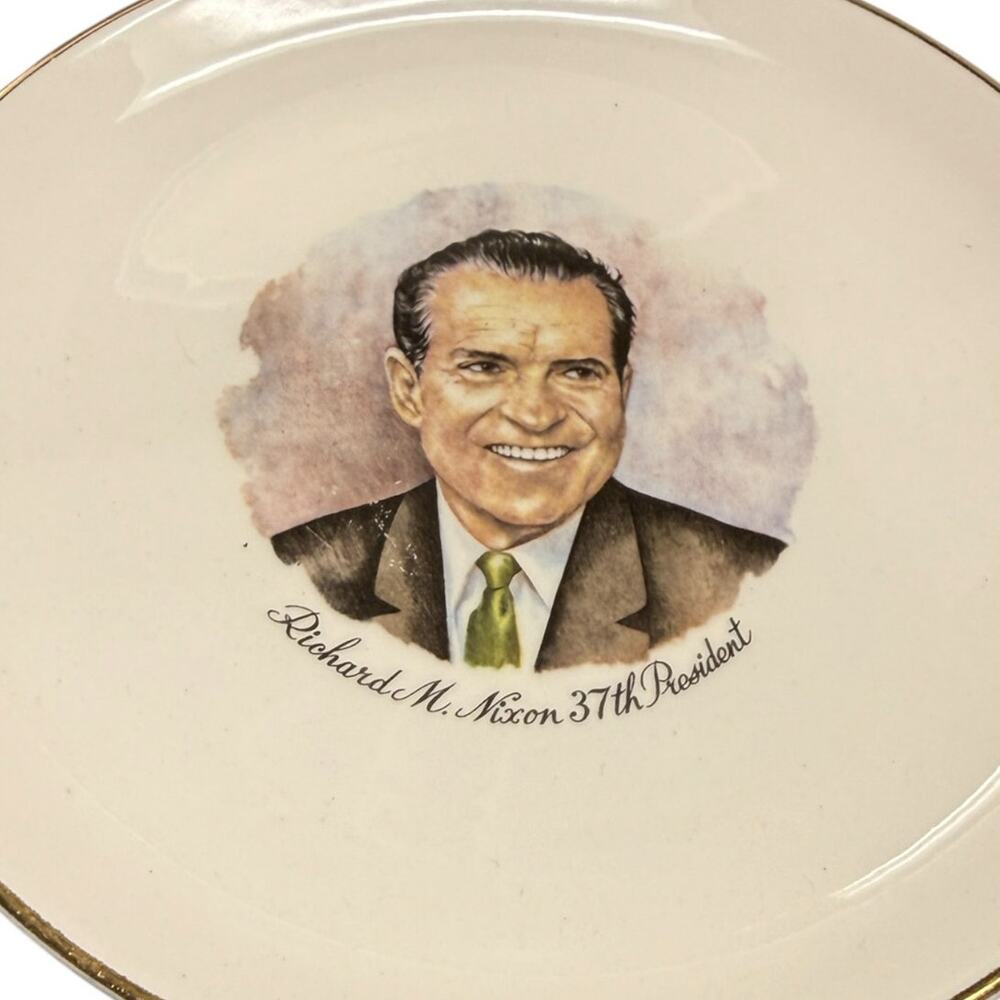 Vintage Richard Nixon 6" Collector Plate Gold Rim 37th President Commemorative